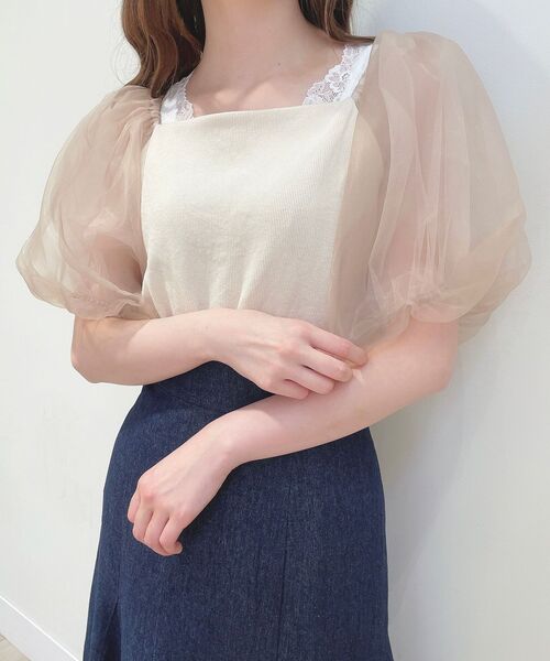 MAJESTIC LEGON（マジェスティックレゴン）の「シアースリーブトップス（Tシャツ/カットソー・レディース・ブラック/アイボリー/ピンクベージュ・MEDIUM）」の9枚目の写真