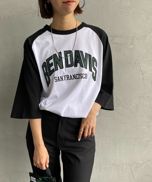 BEN DAVIS（ベンデイビス）の「【WEB限定】[BEN DAVIS/ベンデイビス] カレッジロゴ ラグランスリーブTシャツ（Tシャツ/カットソー・レディース・ホワイト/グレー・M/L/XL）」の2枚目の写真