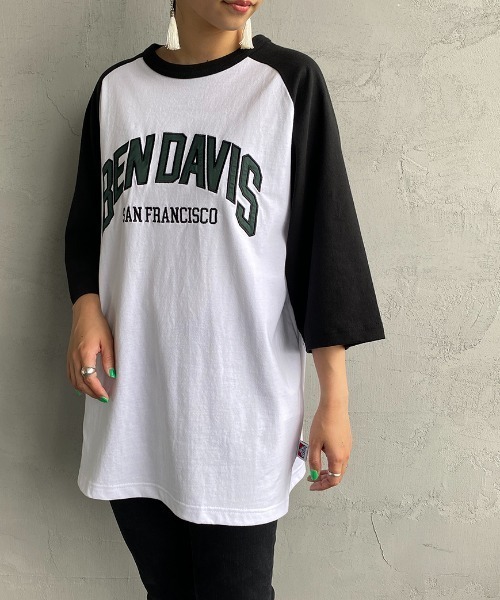 BEN DAVIS（ベンデイビス）の「【WEB限定】[BEN DAVIS/ベンデイビス] カレッジロゴ ラグランスリーブTシャツ（Tシャツ/カットソー・レディース・ホワイト/グレー・M/L/XL）」の3枚目の写真