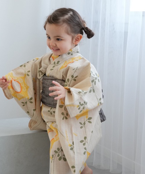 utatane（ウタタネ）の「キッズ浴衣3点セット 女の子 utatane×注染工房 kids 日本製注染（浴衣・キッズ・ベージュ・100cm/120cm/110cm/130cm）」の5枚目の写真