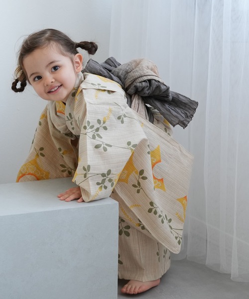 utatane（ウタタネ）の「キッズ浴衣3点セット 女の子 utatane×注染工房 kids 日本製注染（浴衣・キッズ・ベージュ・100cm/120cm/110cm/130cm）」の6枚目の写真