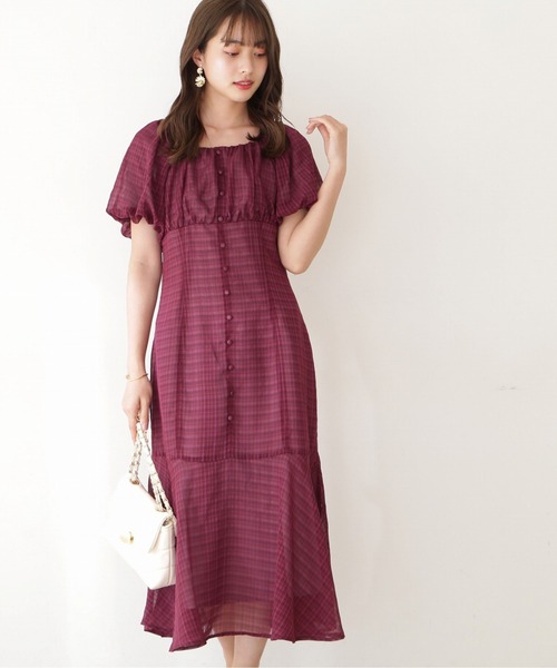 PROPORTION BODY DRESSING(プロポーションボディドレッシング)の「<E>シアーチェックマーメイドワンピース / 1212247700(ワンピース・レディース・ベージュ/ボルドー・SMALL/MEDIUM)」の1枚目の写真