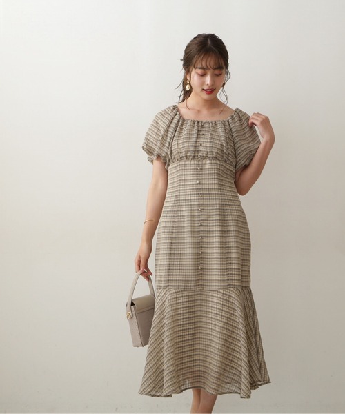 PROPORTION BODY DRESSING(プロポーションボディドレッシング)の「<E>シアーチェックマーメイドワンピース / 1212247700(ワンピース・レディース・ベージュ/ボルドー・SMALL/MEDIUM)」の7枚目の写真