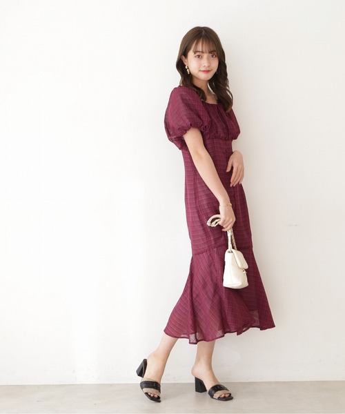 PROPORTION BODY DRESSING(プロポーションボディドレッシング)の「<E>シアーチェックマーメイドワンピース / 1212247700(ワンピース・レディース・ベージュ/ボルドー・SMALL/MEDIUM)」の8枚目の写真