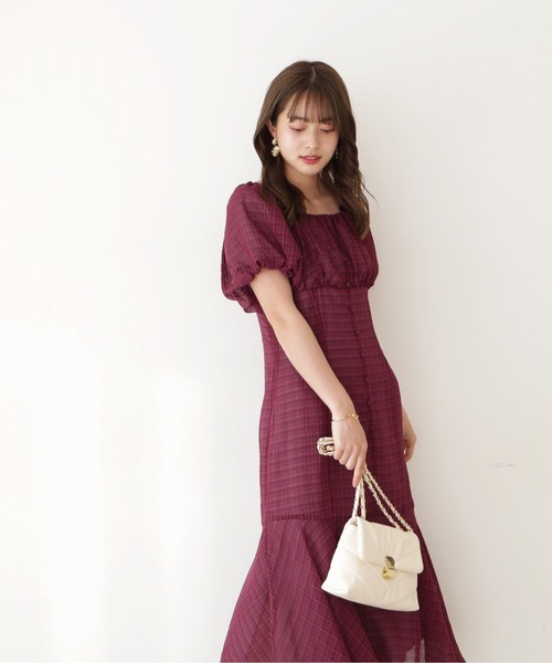PROPORTION BODY DRESSING(プロポーションボディドレッシング)の「<E>シアーチェックマーメイドワンピース / 1212247700(ワンピース・レディース・ベージュ/ボルドー・SMALL/MEDIUM)」の5枚目の写真