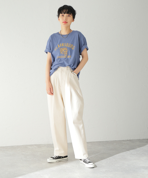 JOURNAL STANDARD（ジャーナルスタンダード）の「エンブロイダリーロゴTシャツ（Tシャツ/カットソー・レディース・ホワイト/ネイビー・FREE）」の9枚目の写真