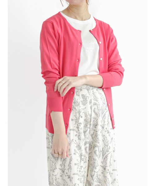 Te chichi（テチチ）の「【UVカット】クルーネックカーディガン（カーディガン/ボレロ・レディース・ブラック/ベージュ/オフホワイト/グリーン/ピンク/ブルー・ﾌﾘ-）」の6枚目の写真