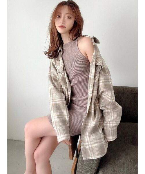 RESEXXY（リゼクシー）の「ラージチェックシャツワンピース（ワンピース・レディース・ベージュ/ブラウン/グリーン・FREE）」の6枚目の写真