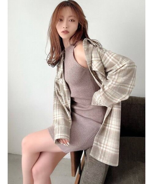 RESEXXY（リゼクシー）の「ラージチェックシャツワンピース（ワンピース・レディース・ベージュ/ブラウン/グリーン・FREE）」の19枚目の写真