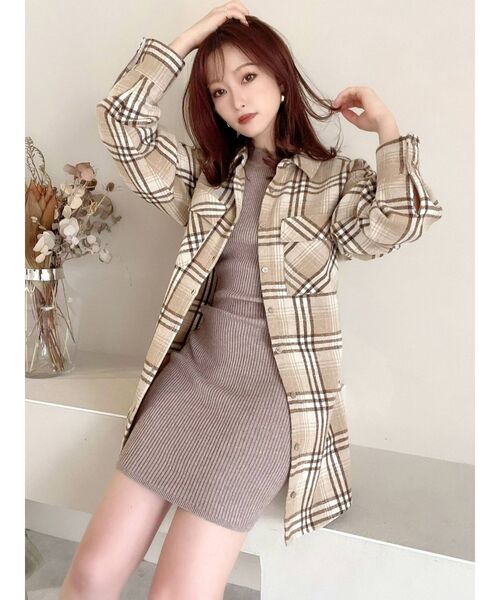 RESEXXY（リゼクシー）の「ラージチェックシャツワンピース（ワンピース・レディース・ベージュ/ブラウン/グリーン・FREE）」の14枚目の写真