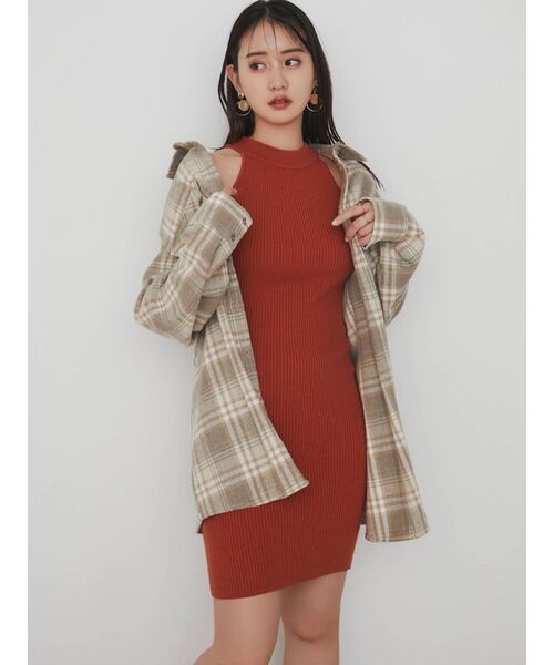 RESEXXY（リゼクシー）の「ラージチェックシャツワンピース（ワンピース・レディース・ベージュ/ブラウン/グリーン・FREE）」の4枚目の写真