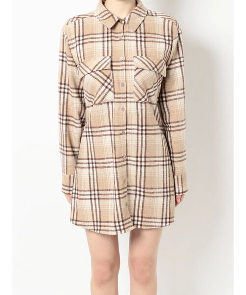 RESEXXY（リゼクシー）の「ラージチェックシャツワンピース（ワンピース・レディース・ベージュ/ブラウン/グリーン・FREE）」の17枚目の写真