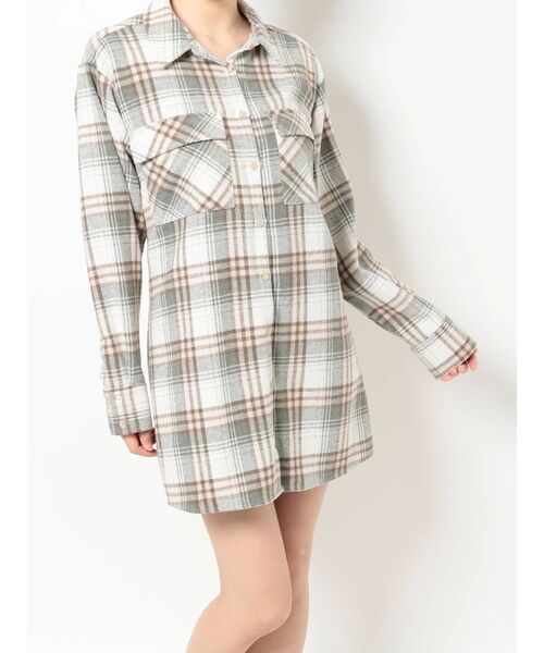 RESEXXY（リゼクシー）の「ラージチェックシャツワンピース（ワンピース・レディース・ベージュ/ブラウン/グリーン・FREE）」の8枚目の写真