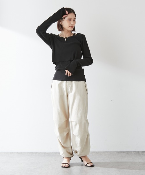 Omekashi（オメカシ）の「【earthy_】オーガニックコットンリブレイヤードロンT（Tシャツ/カットソー・レディース・ブラック/ブルー/アイボリー/キャメル・FREE）」の14枚目の写真