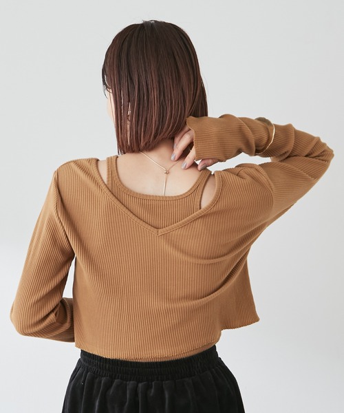 Omekashi（オメカシ）の「【earthy_】オーガニックコットンリブレイヤードロンT（Tシャツ/カットソー・レディース・ブラック/ブルー/アイボリー/キャメル・FREE）」の8枚目の写真