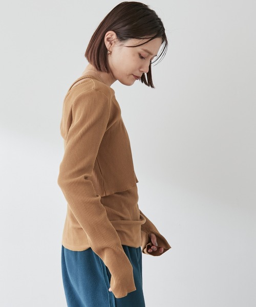 Omekashi（オメカシ）の「【earthy_】オーガニックコットンリブレイヤードロンT（Tシャツ/カットソー・レディース・ブラック/ブルー/アイボリー/キャメル・FREE）」の16枚目の写真