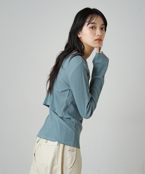 Omekashi（オメカシ）の「【earthy_】オーガニックコットンリブレイヤードロンT（Tシャツ/カットソー・レディース・ブラック/ブルー/アイボリー/キャメル・FREE）」の11枚目の写真