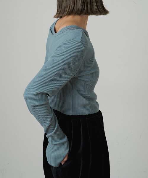 Omekashi（オメカシ）の「【earthy_】オーガニックコットンリブレイヤードロンT（Tシャツ/カットソー・レディース・ブラック/ブルー/アイボリー/キャメル・FREE）」の21枚目の写真