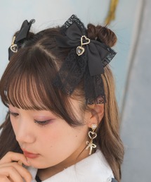 ハートチャーム付きレースリボンツインクリップ