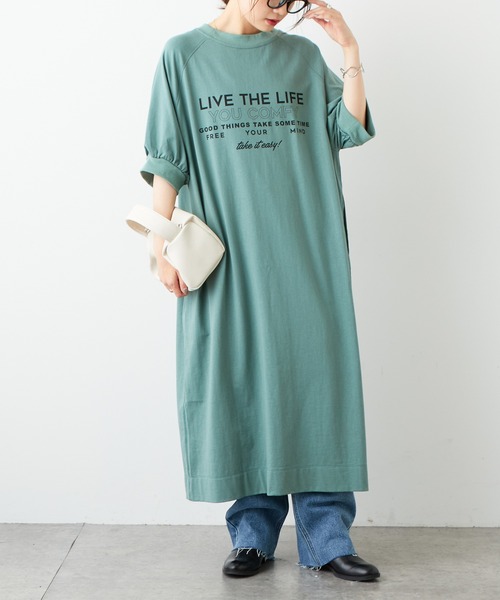 PUAL CE CIN（ピュアルセシン）の「ロゴ刺繍×プリント2WAYワンピース（ワンピース・レディース・チャコールグレー/ベージュ/グリーン・FREE）」の3枚目の写真