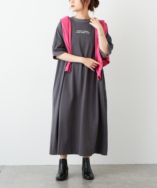 PUAL CE CIN（ピュアルセシン）の「ロゴ刺繍×プリント2WAYワンピース（ワンピース・レディース・チャコールグレー/ベージュ/グリーン・FREE）」の18枚目の写真