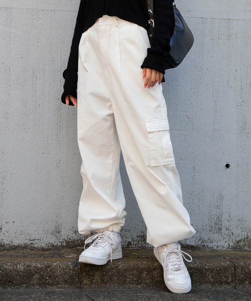 WEGO（ウィゴー）の「WEGO/ワイドカーゴパンツ（カーゴパンツ・レディース・ホワイト/ブラック/その他1/カーキ・FREE）」の5枚目の写真