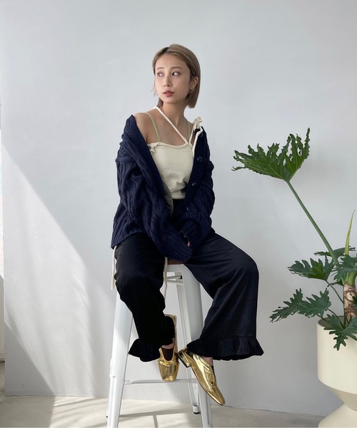 SANSeLF（サンセルフ）の「Se ヴィンテージライク サテンフリルパンツ【SANSeLF】sanw22a052（その他パンツ・レディース・ターコイズブルー/ブラック/カーキ/テラコッタ・FREE）」の8枚目の写真