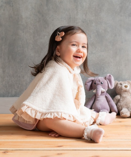 kids zoo(キッズズー)の「両面ボアフリースマント(ポンチョ・キッズ・ホワイト/ピンク・S/M)」の2枚目の写真