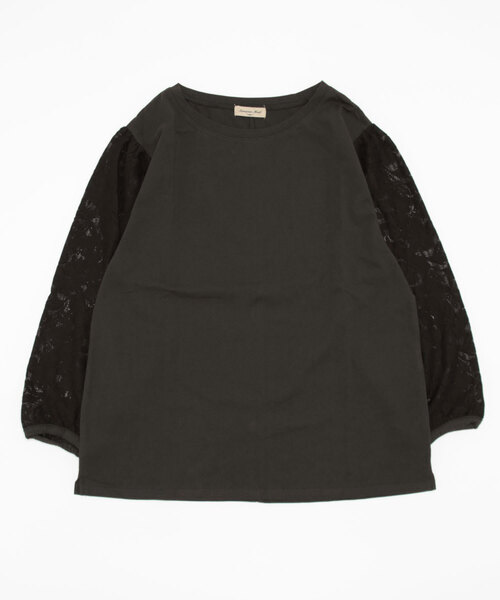 Samansa Mos2(サマンサ モスモス)の「袖レース切替カットソー(Tシャツ/カットソー・レディース・チャコール/キナリ/グリーン/ブラウン・フリ-)」の3枚目の写真
