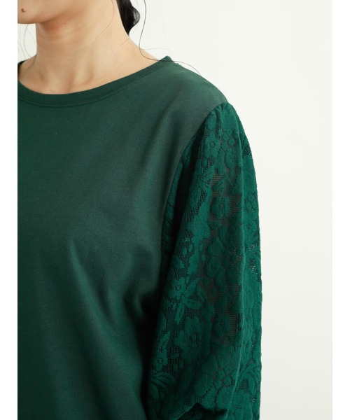 Samansa Mos2(サマンサ モスモス)の「袖レース切替カットソー(Tシャツ/カットソー・レディース・チャコール/キナリ/グリーン/ブラウン・フリ-)」の9枚目の写真