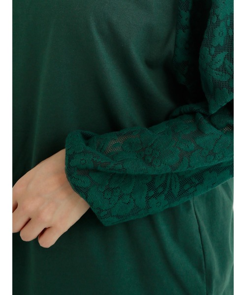 Samansa Mos2(サマンサ モスモス)の「袖レース切替カットソー(Tシャツ/カットソー・レディース・チャコール/キナリ/グリーン/ブラウン・フリ-)」の11枚目の写真