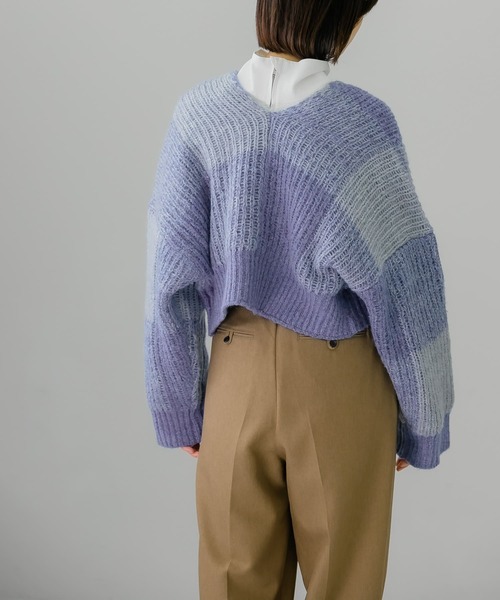 KBF（ケイビーエフ）の「BIGチェックショートカーディガン（ニット/セーター・レディース・ネイビー/カーキ/ブルー・ONE）」の5枚目の写真