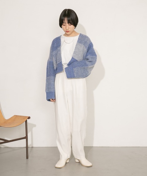 KBF（ケイビーエフ）の「BIGチェックショートカーディガン（ニット/セーター・レディース・ネイビー/カーキ/ブルー・ONE）」の13枚目の写真