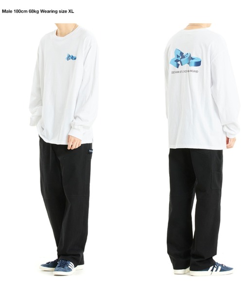 MAHAGRID(マハグリッド)の「『mahagrid/マハグリッド』MGD BLOCK LS TEE/ブランドブロックロゴデザイン 長袖Tシャツ(Tシャツ/カットソー・レディース・ホワイト/ブラック・M/L)」の3枚目の写真