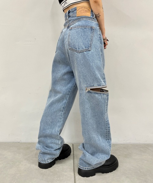 WHO'S WHO gallery（フーズフーギャラリー）の「ジップデザインデニム（デニムパンツ・レディース・ブラック/ネイビー/サックスブルー・FREE）」の12枚目の写真