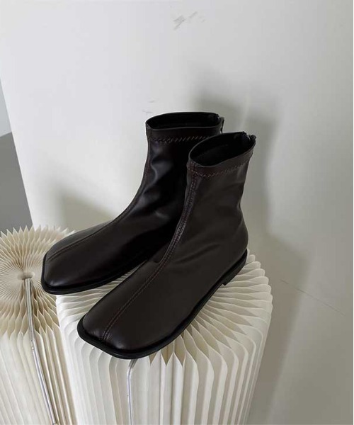 SUGAR BISKET（シュガービスケット）の「バックファスナーショートブーツ（ブーツ・レディース・ブラック/ダークブラウン・38/39/35/36/37）」の9枚目の写真