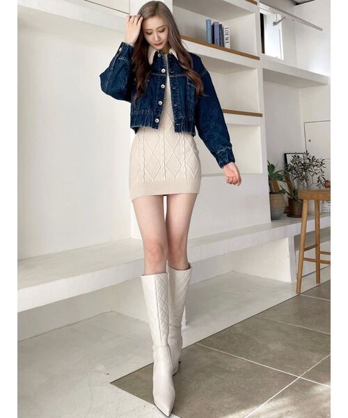 GYDA（ジェイダ）の「BACK OPENケーブルニットワンピース（ワンピース・レディース・アイボリー/ブラック・FREE）」の5枚目の写真