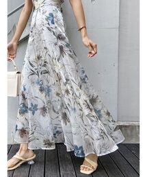 シアー分繊フラワーフレアスカート