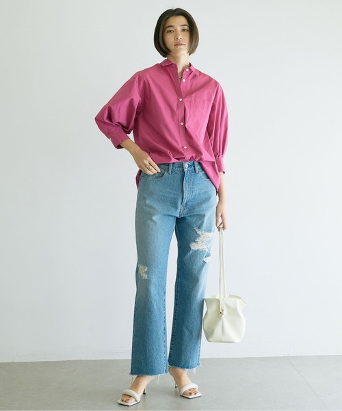 GALLARDAGALANTE（ガリャルダガランテ）の「タックハーフスリーブシャツ（シャツ/ブラウス・レディース・サックスブルー/ホワイト/ピンク・FREE）」の7枚目の写真