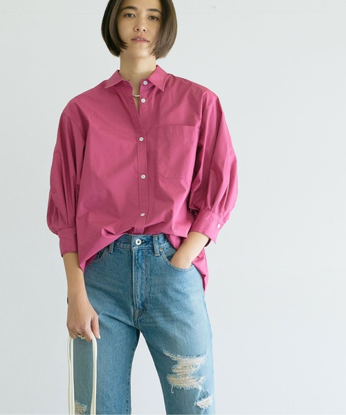 GALLARDAGALANTE（ガリャルダガランテ）の「タックハーフスリーブシャツ（シャツ/ブラウス・レディース・サックスブルー/ホワイト/ピンク・FREE）」の4枚目の写真