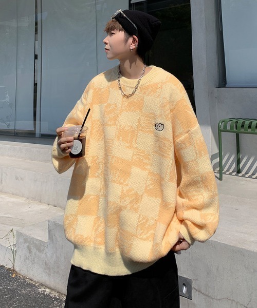 MGV（エムジーヴィー）の「ワンポイントチェッカーニット（ニット/セーター・メンズ・ブルー/イエロー・MEDIUM/LARGE/X-LARGE）」の8枚目の写真