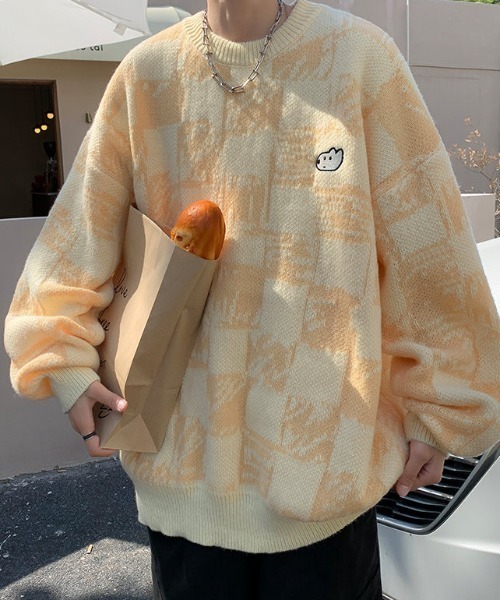 MGV（エムジーヴィー）の「ワンポイントチェッカーニット（ニット/セーター・メンズ・ブルー/イエロー・MEDIUM/LARGE/X-LARGE）」の7枚目の写真