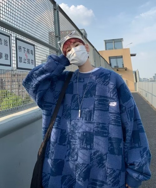 MGV（エムジーヴィー）の「ワンポイントチェッカーニット（ニット/セーター・メンズ・ブルー/イエロー・MEDIUM/LARGE/X-LARGE）」の13枚目の写真