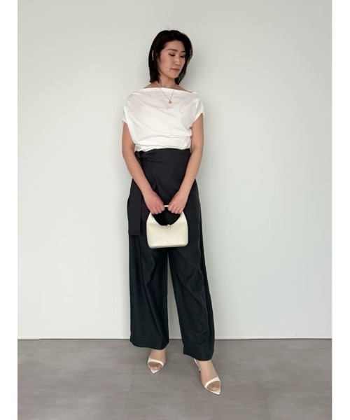 新品 ハイウエストラップパンツ ワイドパンツ ブラウン セール】リネンライクハイウエストラップワイドパンツ（その他