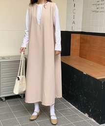 ディープキーネックノースリーブロングワンピース