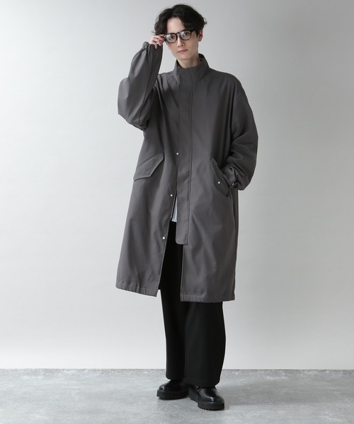 RAGEBLUE（レイジブルー）の「【SORONA(R)/ソロナ】ツイルスタンドカラー/ロングコート（ステンカラーコート・メンズ・グレー/ベージュ・MEDIUM/LARGE）」の3枚目の写真