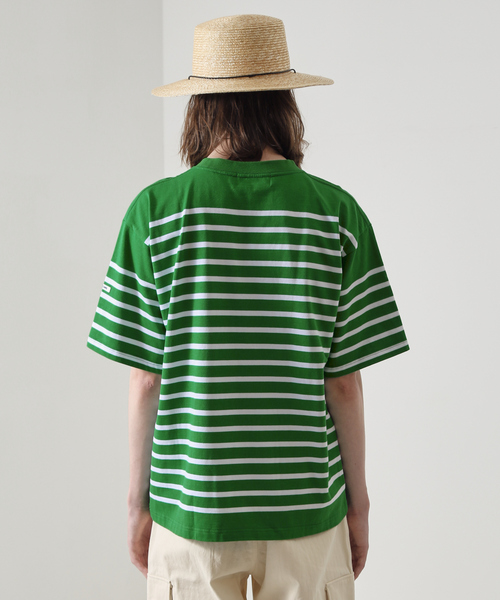 MONT KEMMEL（モンケメル）の「【MONTKEMMEL / モンケメル】オーバーサイズ クルーネック/パネルボーダー /バスクTシャツ/ユニセックス（Tシャツ/カットソー・メンズ・グリーン/ホワイト系その他/ホワイト系その他2/ブラック・M/L/XL）」の14枚目の写真