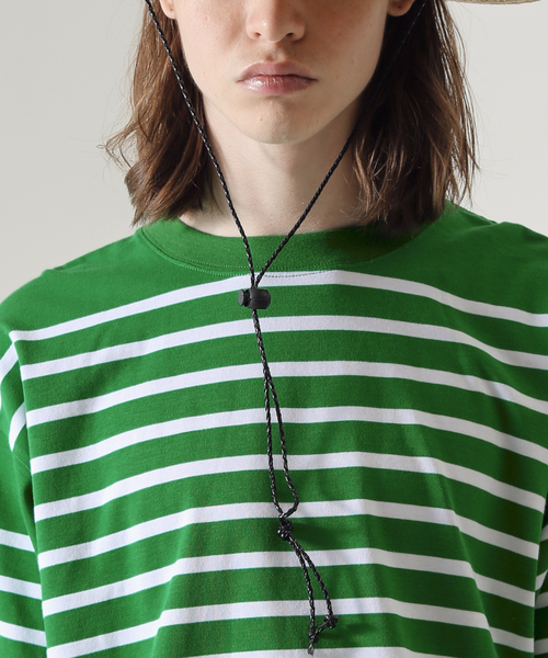 MONT KEMMEL（モンケメル）の「【MONTKEMMEL / モンケメル】オーバーサイズ クルーネック/パネルボーダー /バスクTシャツ/ユニセックス（Tシャツ/カットソー・メンズ・グリーン/ホワイト系その他/ホワイト系その他2/ブラック・M/L/XL）」の16枚目の写真