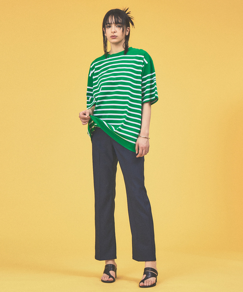 MONT KEMMEL（モンケメル）の「【MONTKEMMEL / モンケメル】オーバーサイズ クルーネック/パネルボーダー /バスクTシャツ/ユニセックス（Tシャツ/カットソー・メンズ・グリーン/ホワイト系その他/ホワイト系その他2/ブラック・M/L/XL）」の19枚目の写真