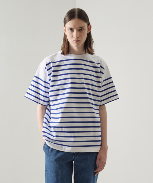 MONT KEMMEL（モンケメル）の「【MONTKEMMEL / モンケメル】オーバーサイズ クルーネック/パネルボーダー /バスクTシャツ/ユニセックス（Tシャツ/カットソー・メンズ・グリーン/ホワイト系その他/ホワイト系その他2/ブラック・M/L/XL）」の13枚目の写真